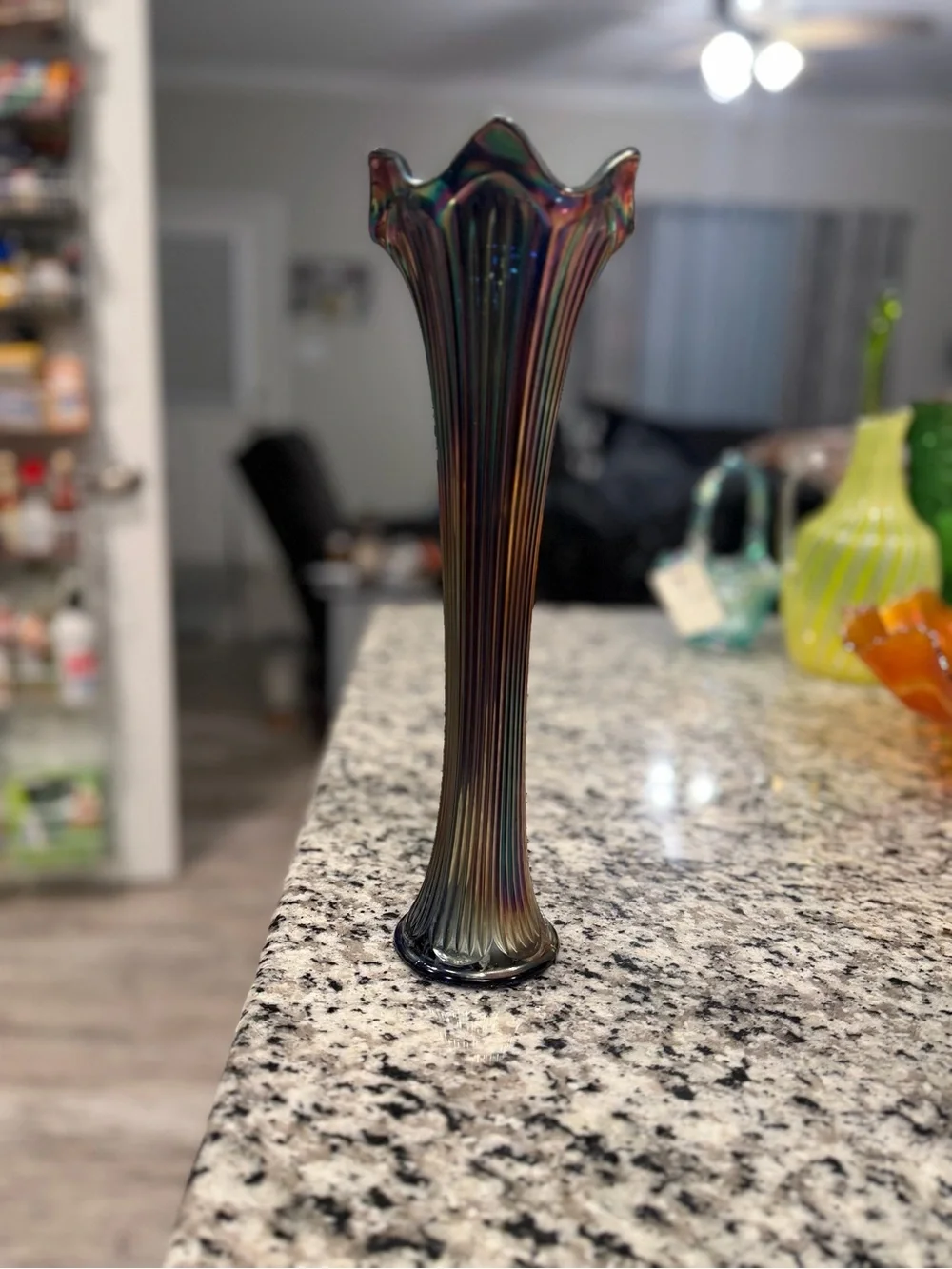 Fenton Iridescent Ribbed Carnival Glass Vase